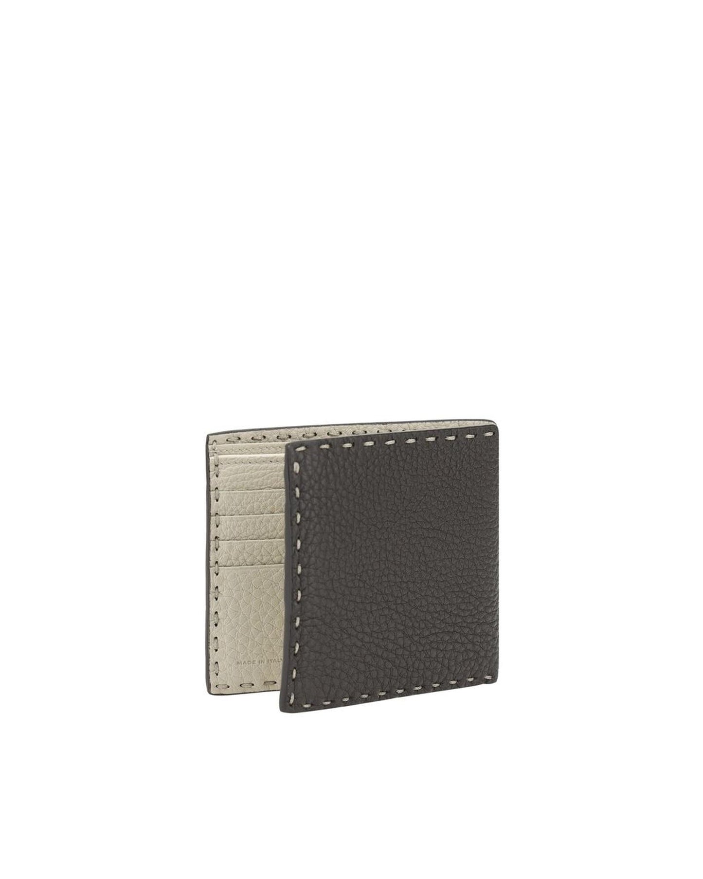 Fendi Leather Wallet with Stitching Detail Men Brown Wallets & Pouches