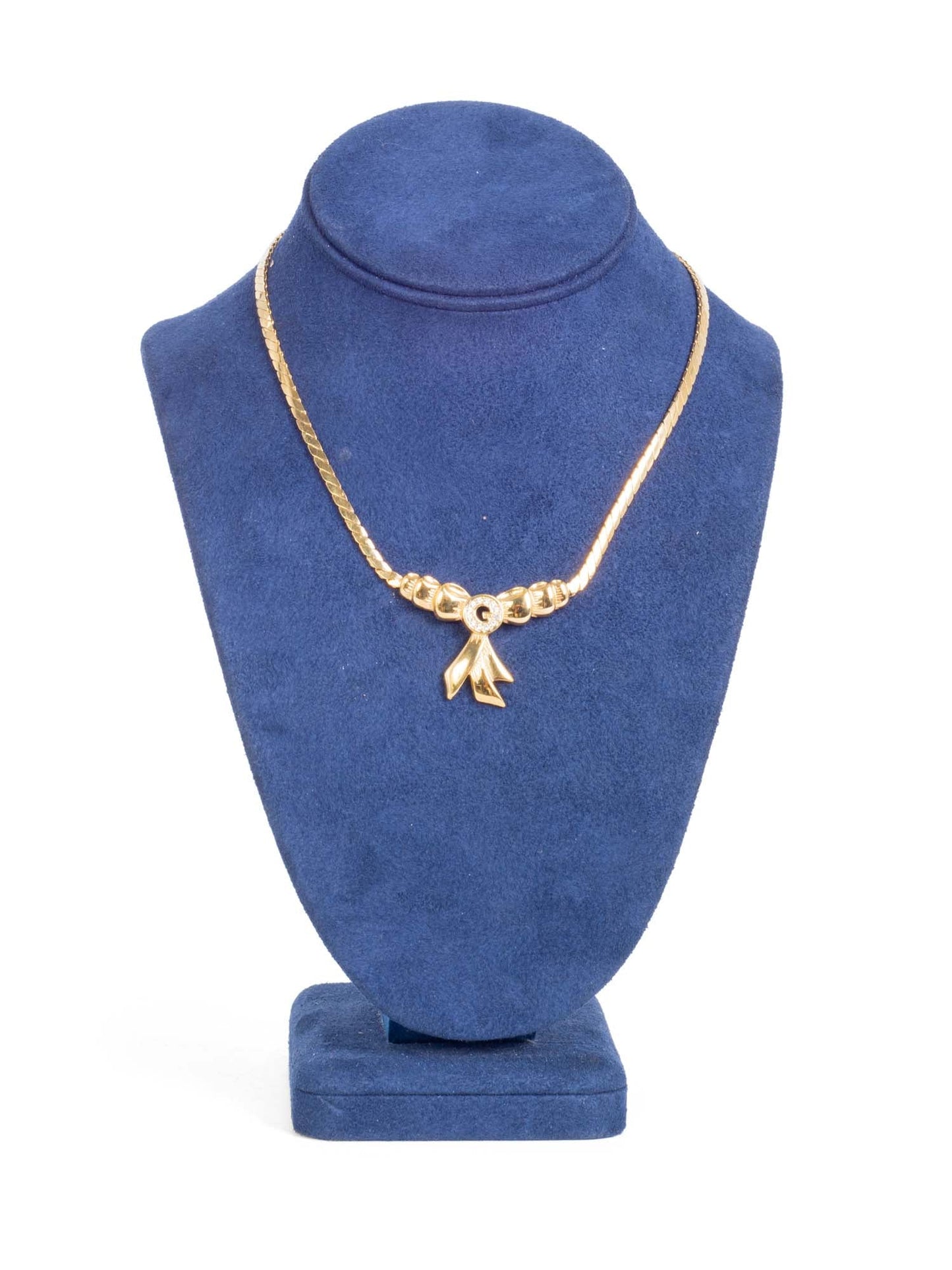 Givenchy G Logo Rhinestone Bow 24K Gold Plated Necklace