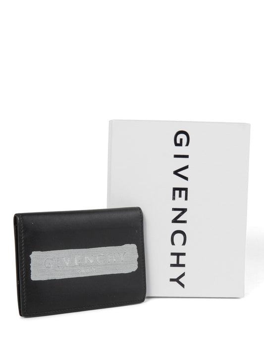 Givenchy Leather Paint Logo Unisex Wallet Black Silver