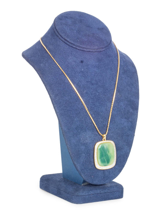 Givenchy Logo 24K Gold Plated Large Jade Stone Crystals Necklace Gold