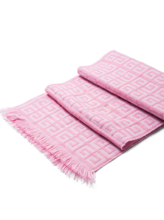 Givenchy Logo Knitted Wool Fringe Scarf Pink