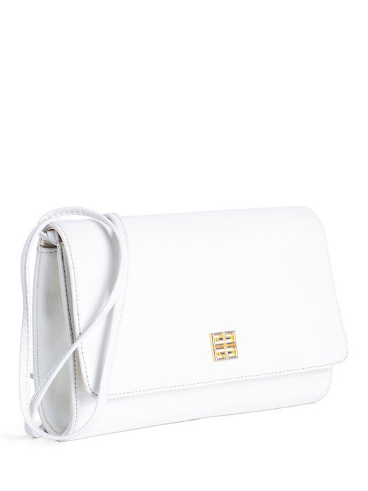 Givenchy Logo Leather Vintage Flap Messenger Bag White Gold