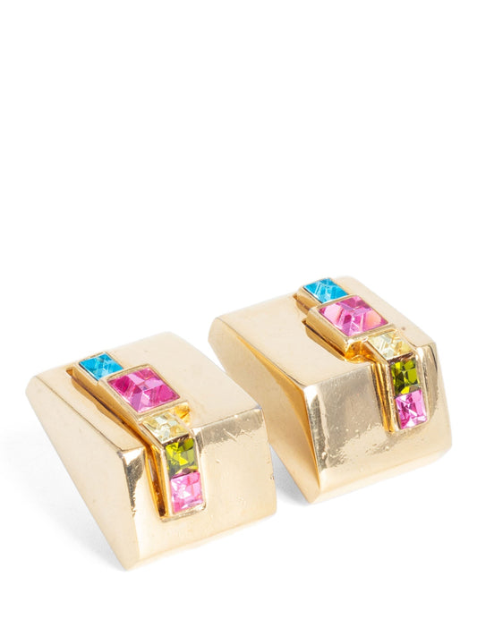 Givenchy Rhinestone Art Deco 24K Gold Plated Earrings
