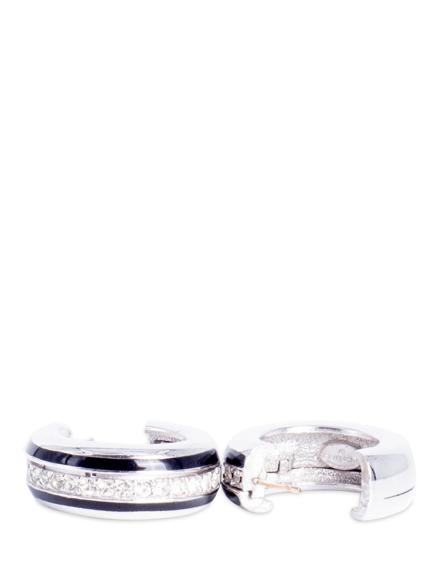 Givenchy Vintage Crystal Black Enamel Hoops Earrings