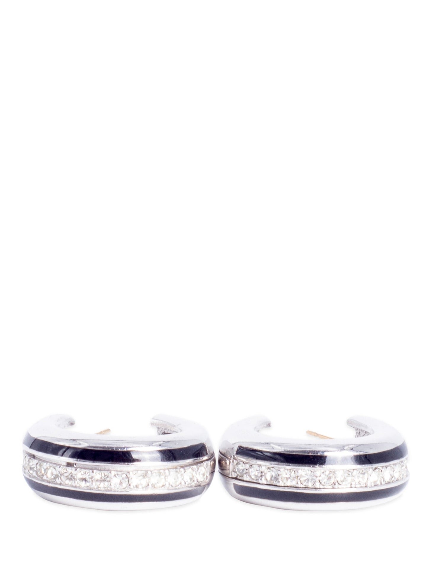 Givenchy Vintage Crystal Black Enamel Hoops Earrings
