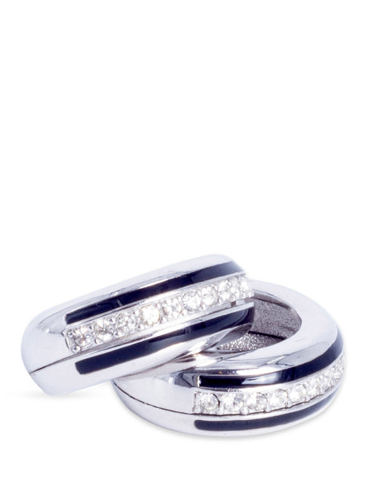 Givenchy Vintage Crystal Black Enamel Hoops Earrings