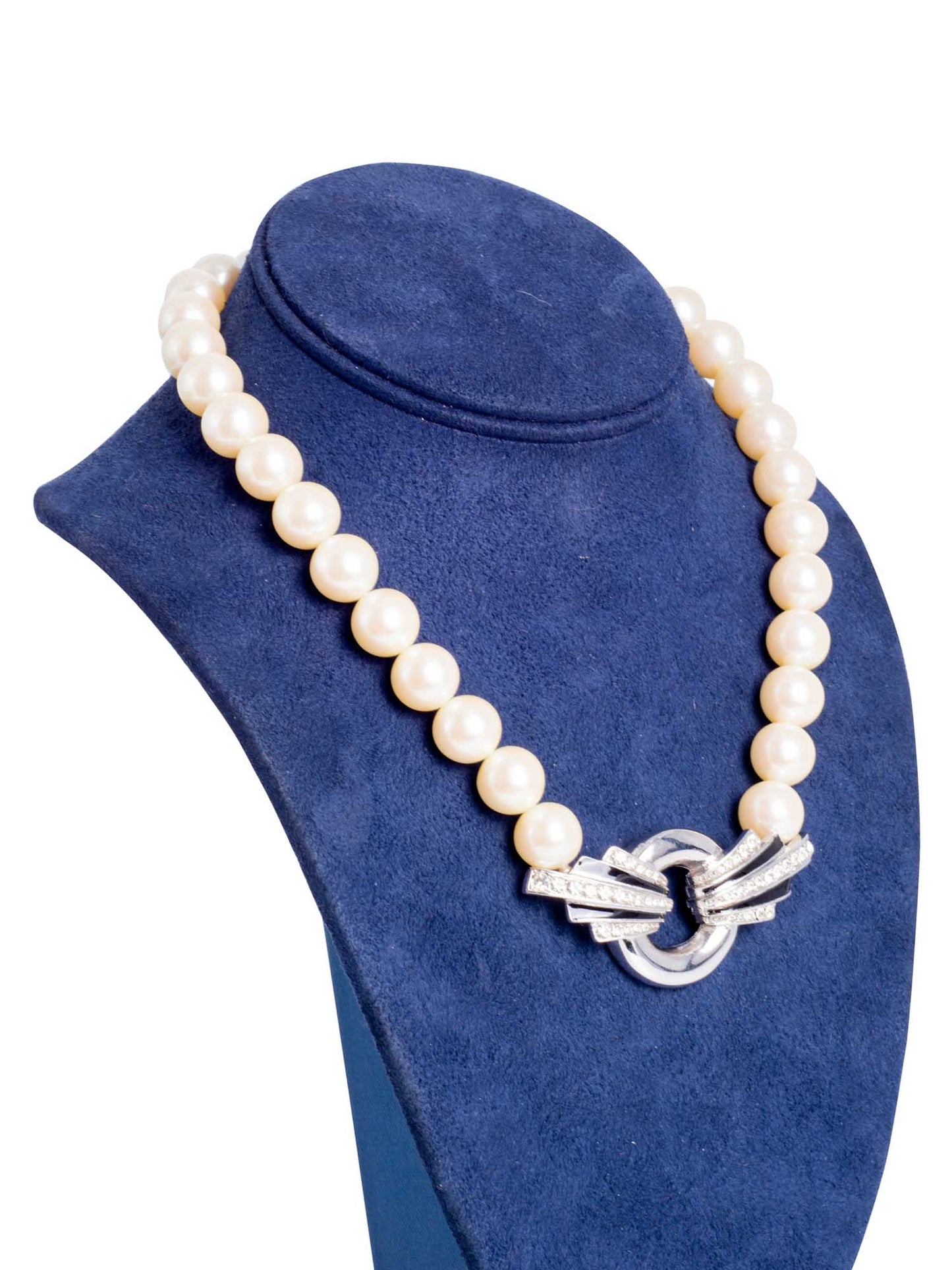 Givenchy Vintage Pearl Black Enamel Crystal Artdeco Necklace White