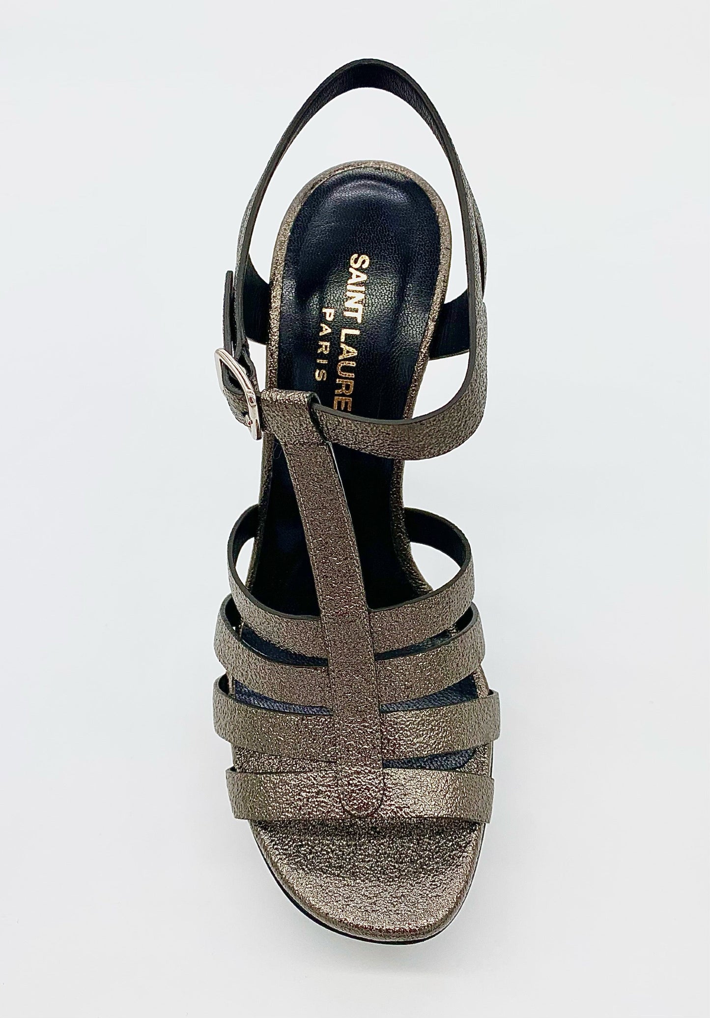 SAINT LAURENT METALLIC BROWN PLATFORM SANDALS