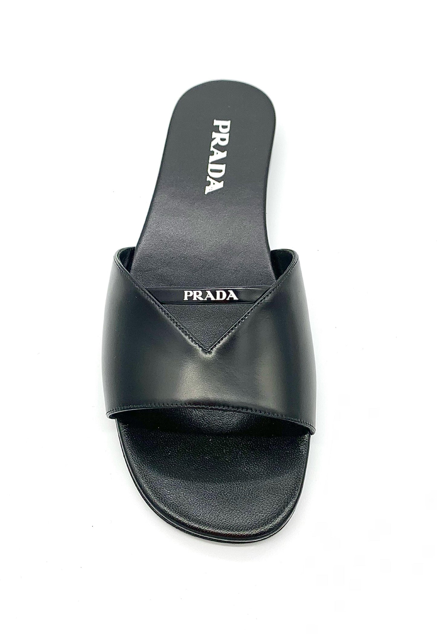 PRADA BRUSHED LEATHER CUT OUT SLIDES