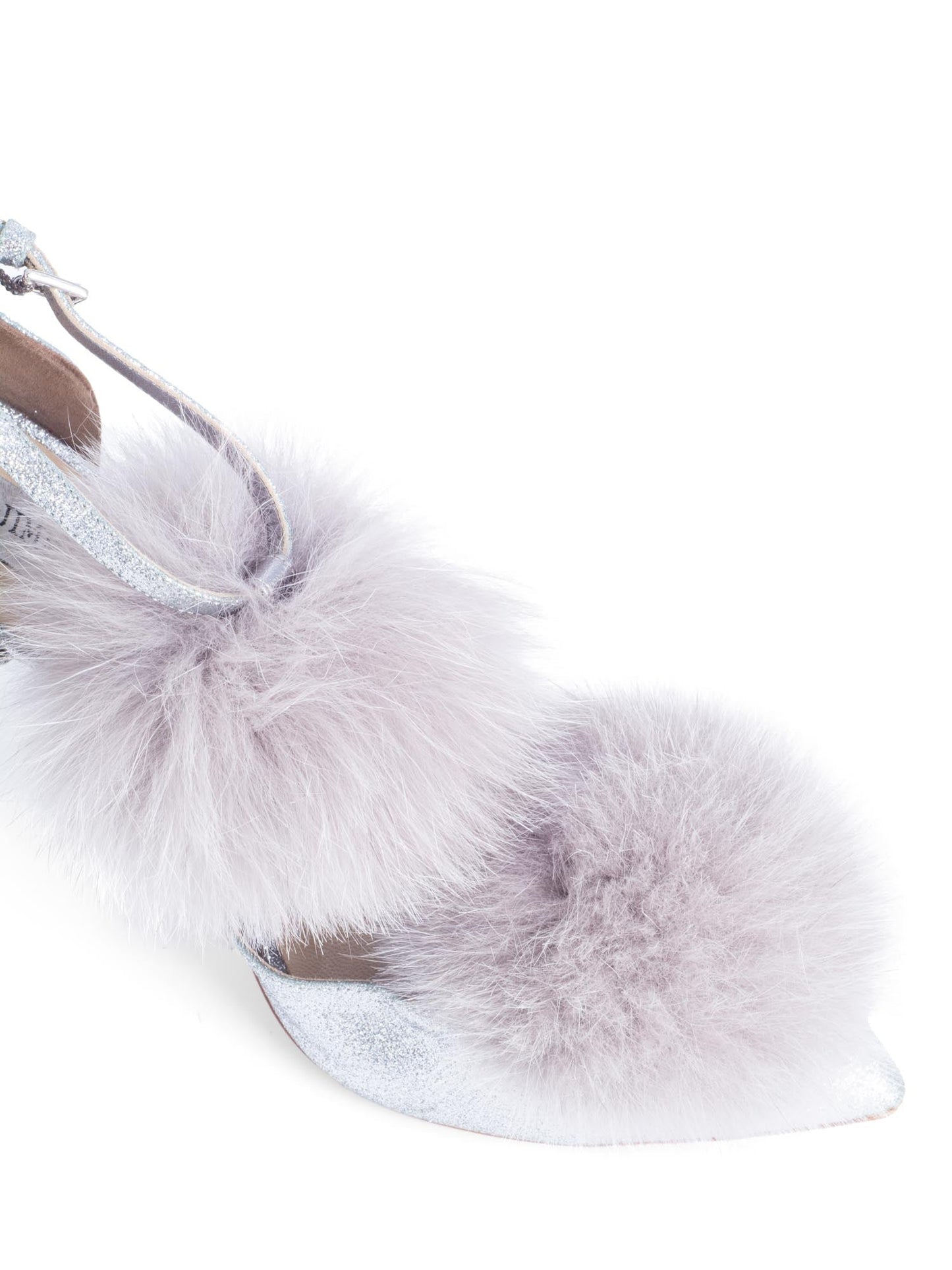 Jimmy Choo Glitter Pom Pom Fur Pumps Silver