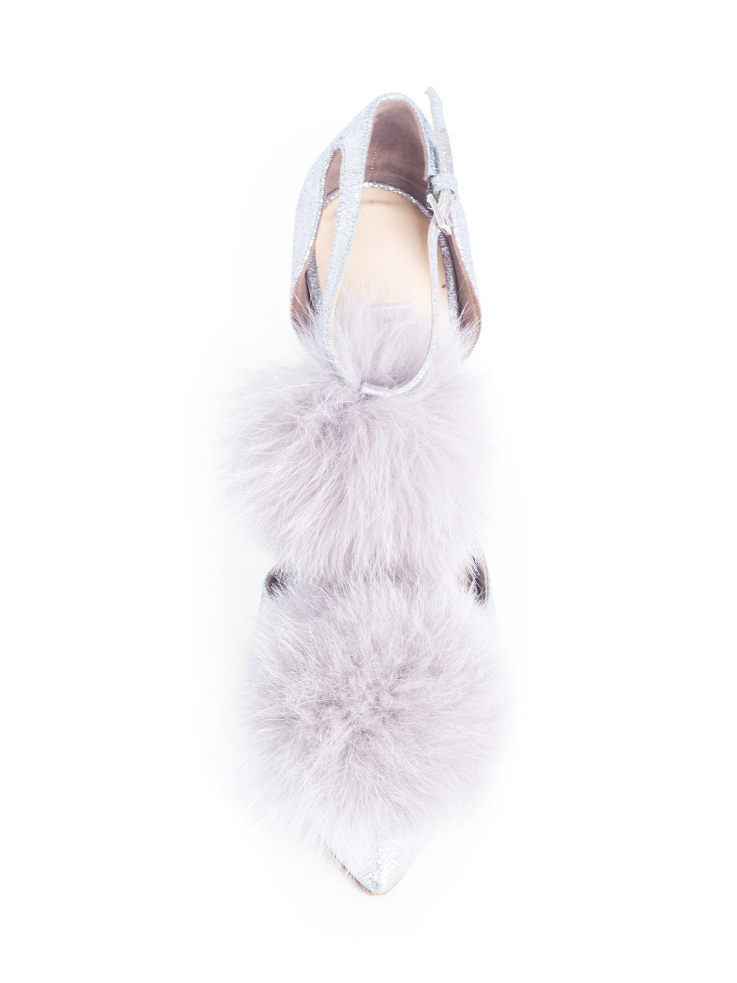 Jimmy Choo Glitter Pom Pom Fur Pumps Silver