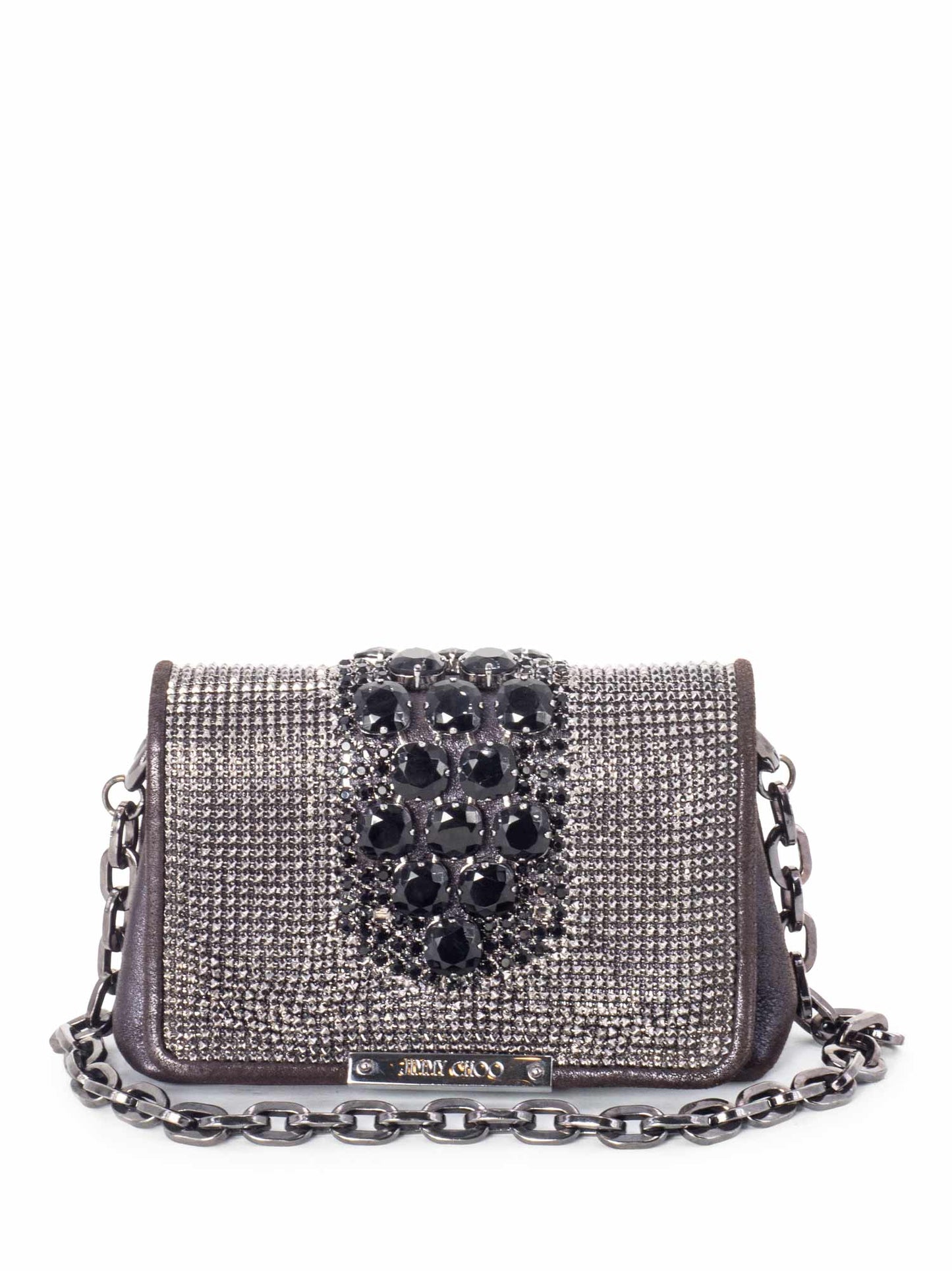 Jimmy Choo Leather Metal Mesh Crystal Mini Bag Brown