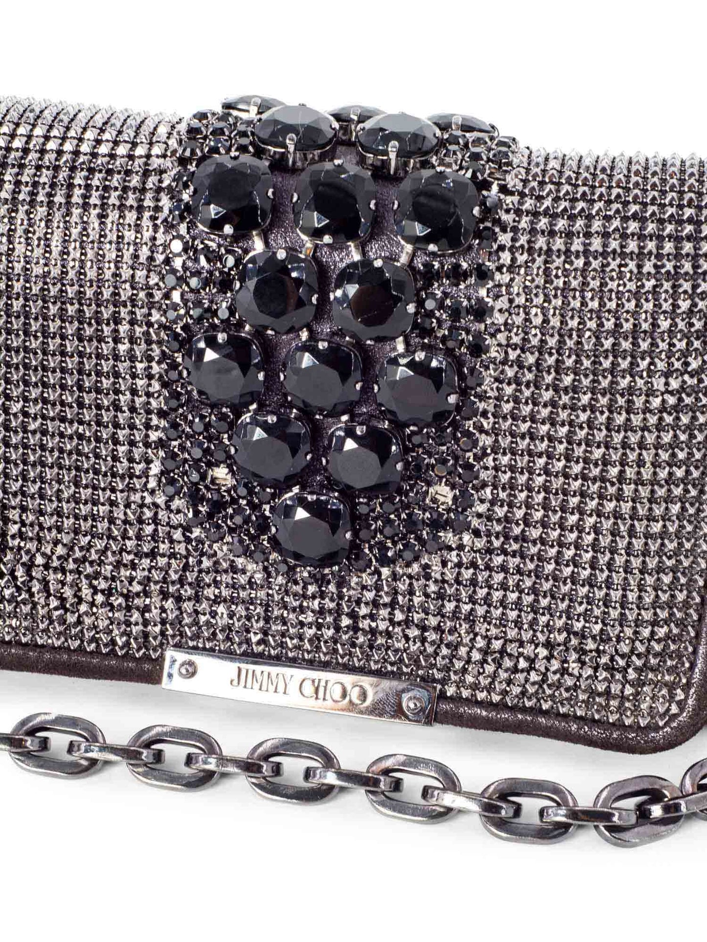 Jimmy Choo Leather Metal Mesh Crystal Mini Bag Brown