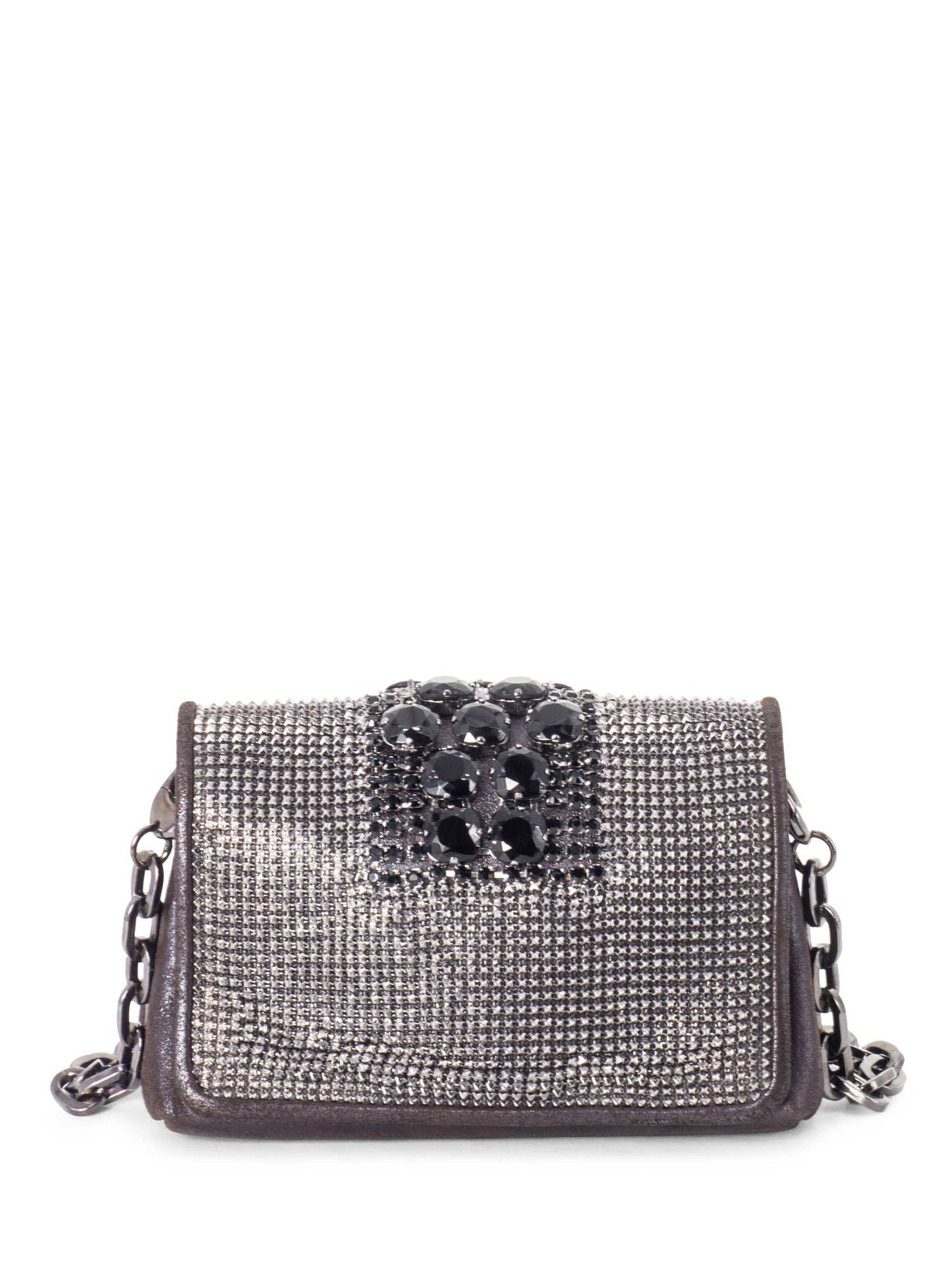 Jimmy Choo Leather Metal Mesh Crystal Mini Bag Brown