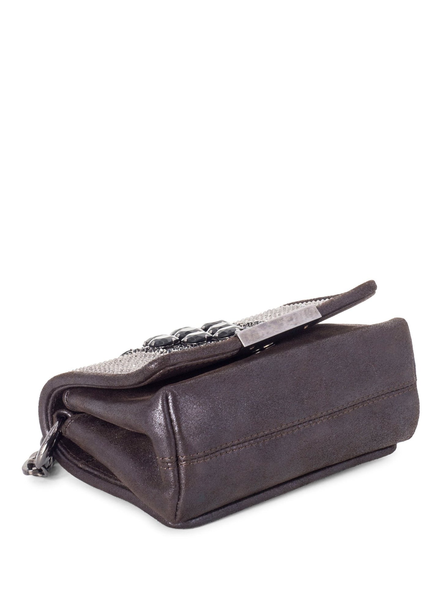 Jimmy Choo Leather Metal Mesh Crystal Mini Bag Brown