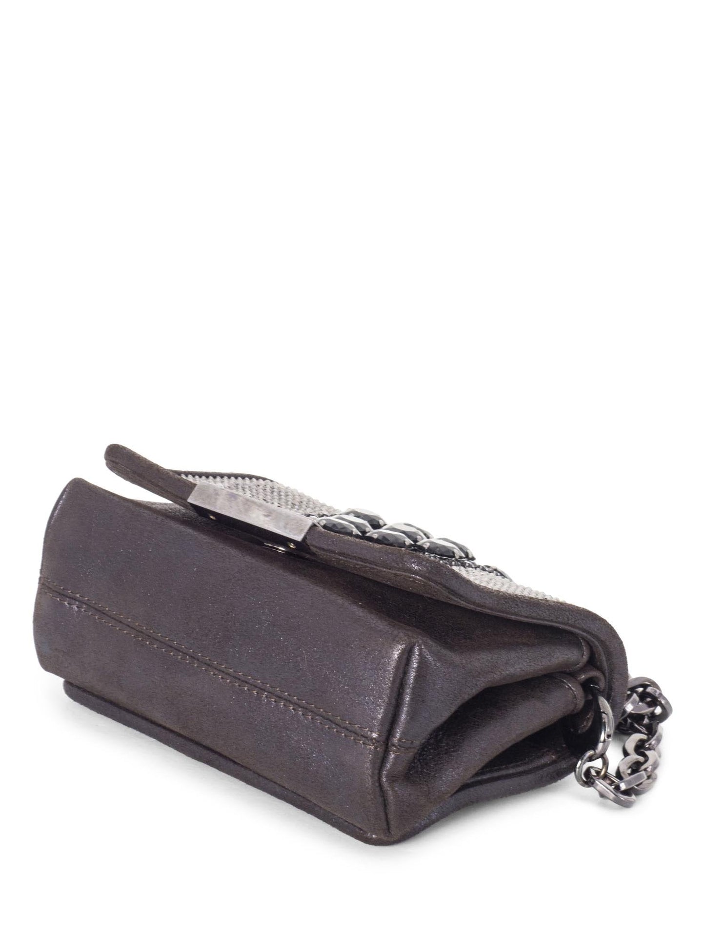 Jimmy Choo Leather Metal Mesh Crystal Mini Bag Brown