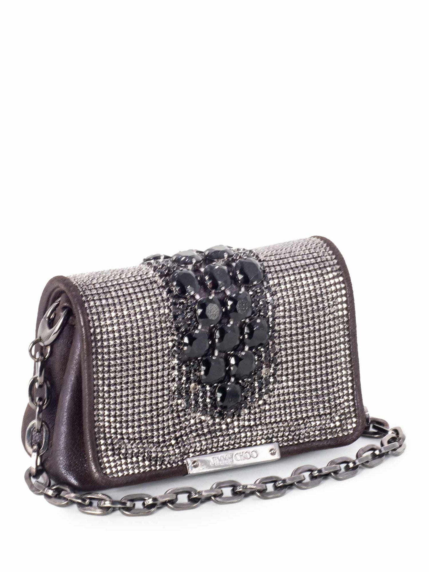 Jimmy Choo Leather Metal Mesh Crystal Mini Bag Brown