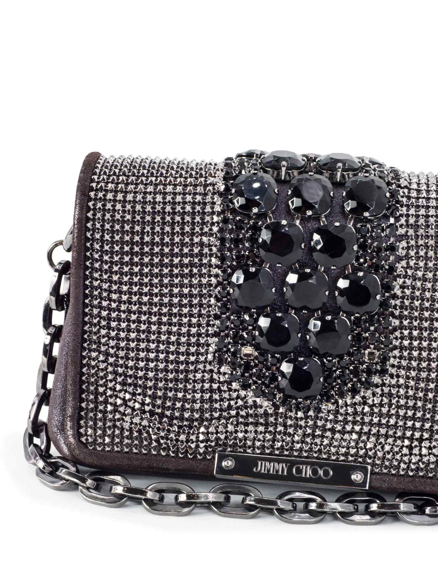 Jimmy Choo Leather Metal Mesh Crystal Mini Bag Brown
