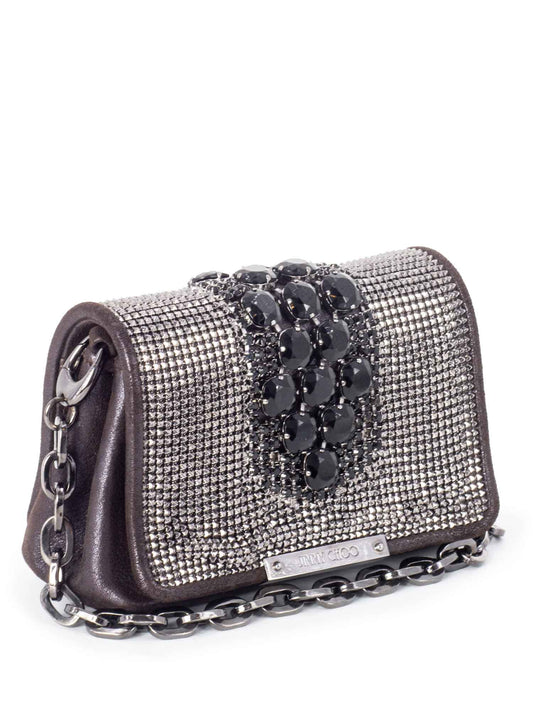 Jimmy Choo Leather Metal Mesh Crystal Mini Bag Brown