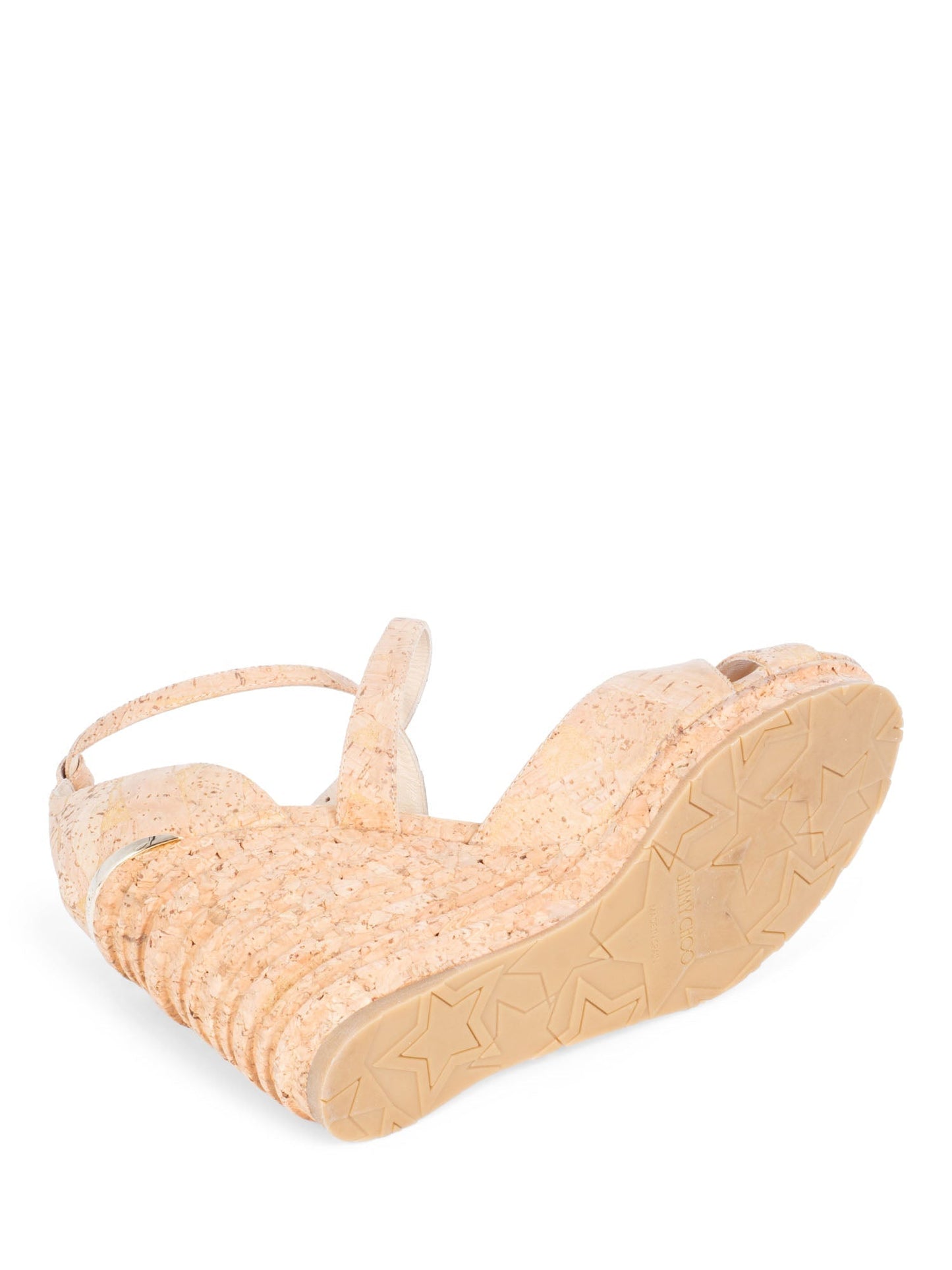 Jimmy Choo Logo Cork Platform Wedge Sandals Brown