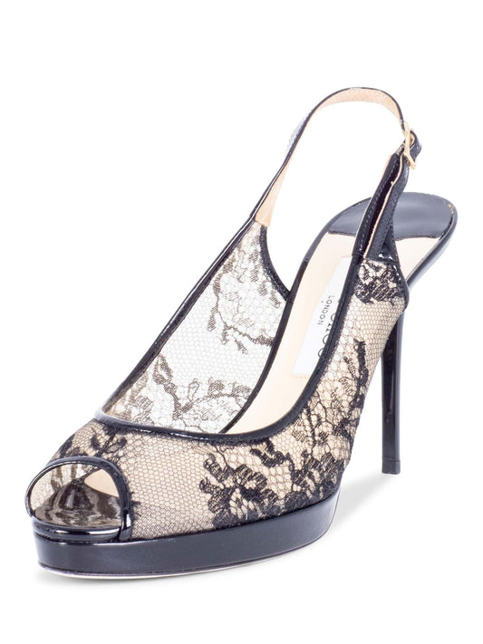 Jimmy Choo Patent Leather Lace Platform Shoes Black-designer resale