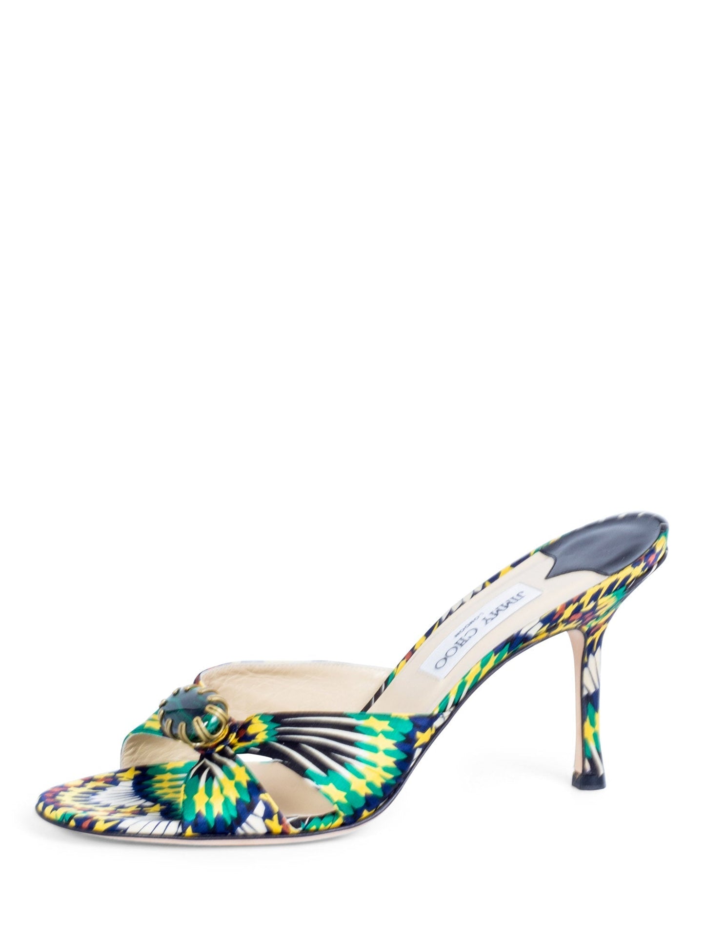 Jimmy Choo Satin Floral Malachite Jewel Slip On Heel Multicolor