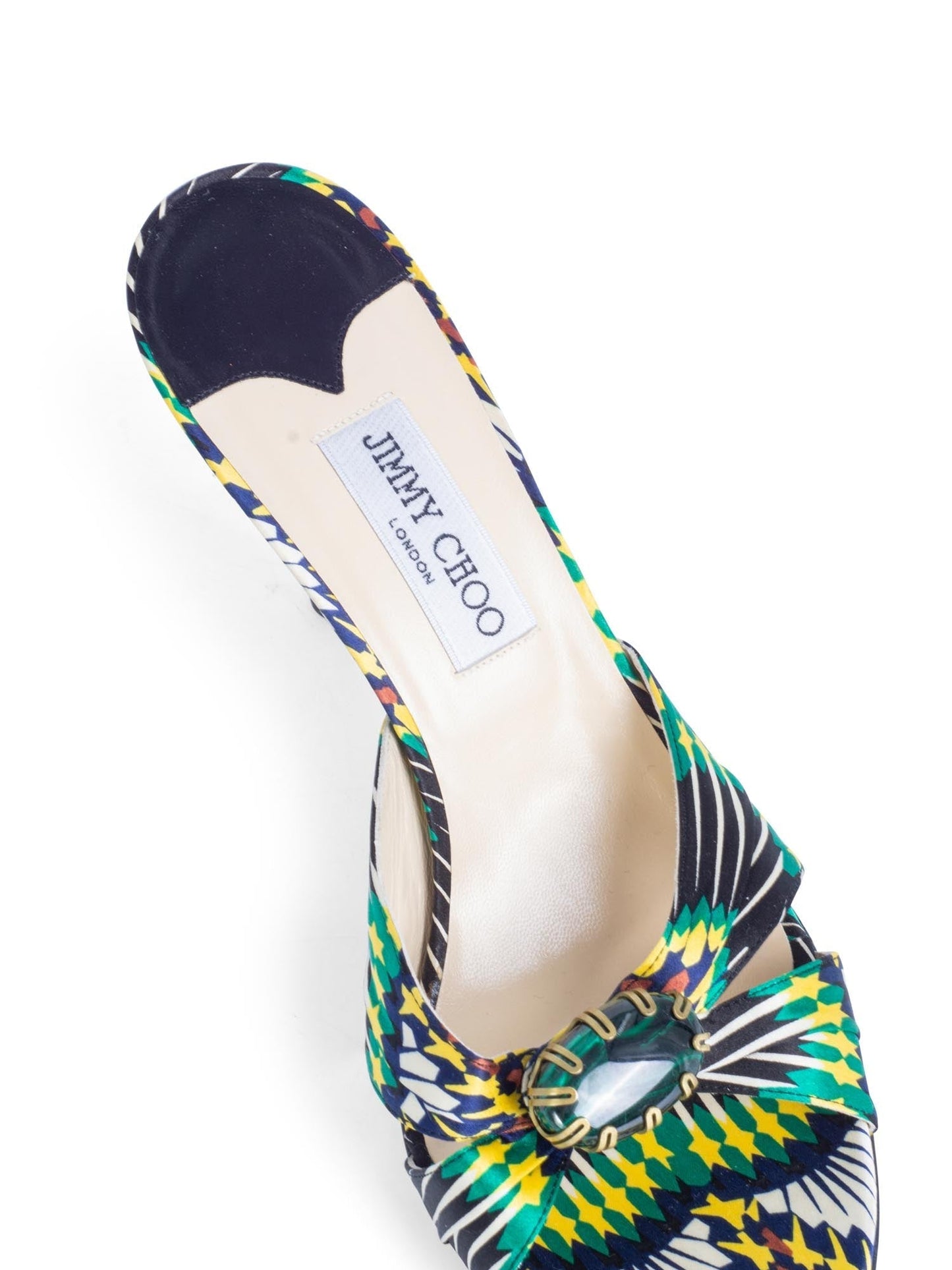 Jimmy Choo Satin Floral Malachite Jewel Slip On Heel Multicolor