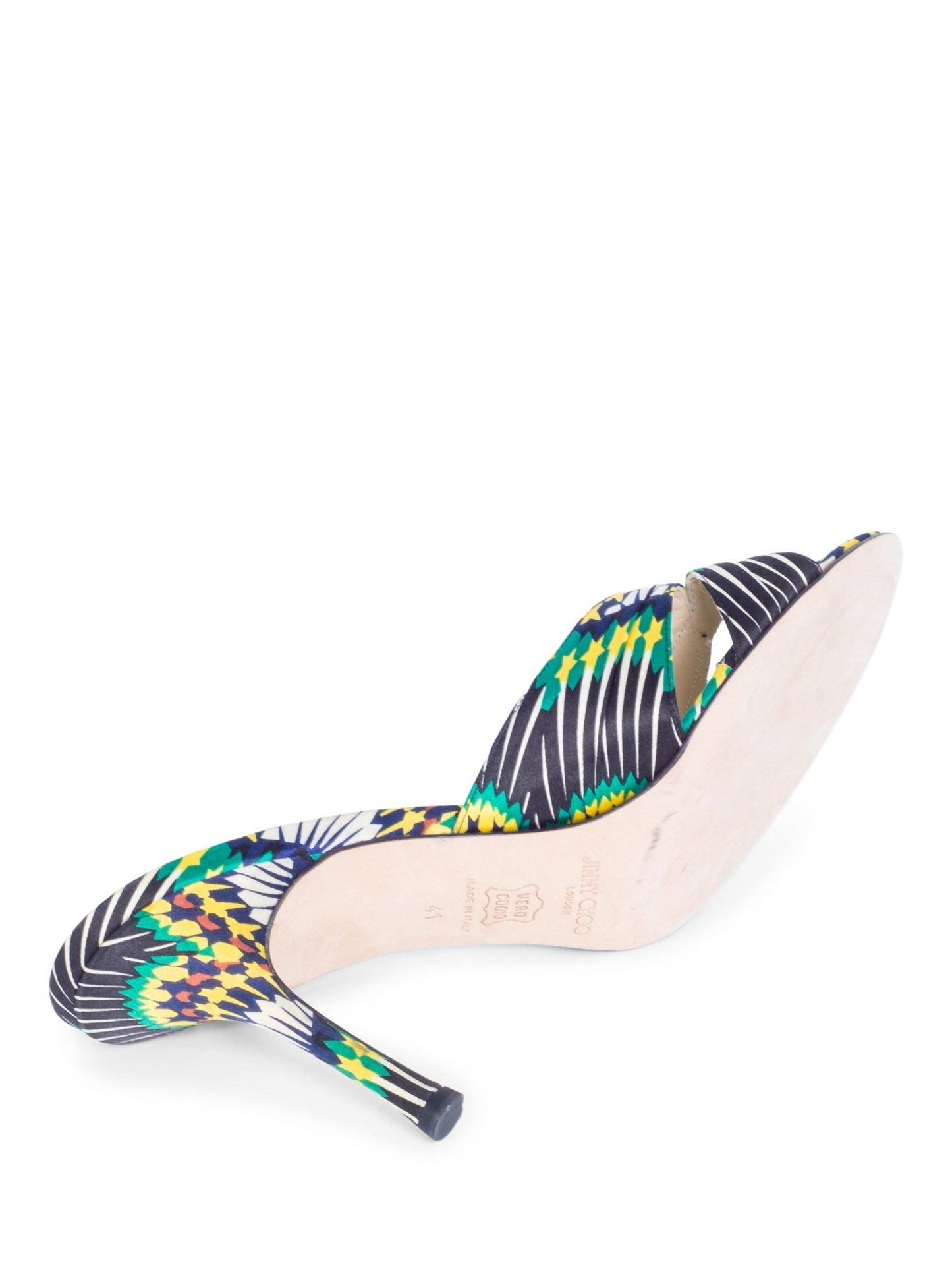Jimmy Choo Satin Floral Malachite Jewel Slip On Heel Multicolor