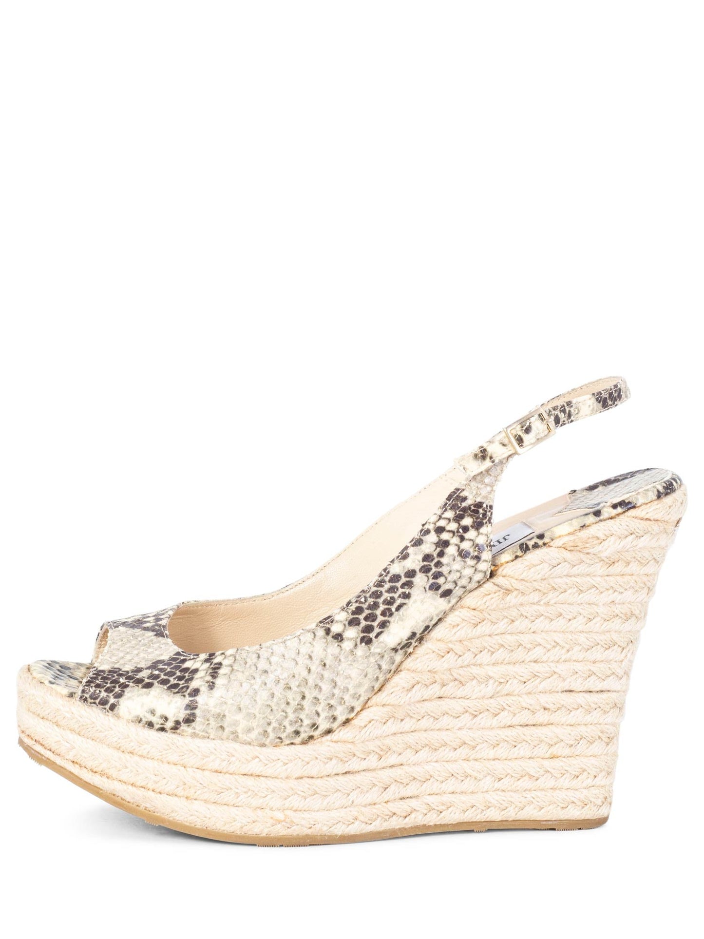 Jimmy Choo Snakeskin Slingback Platform Wedge Sandals Beige