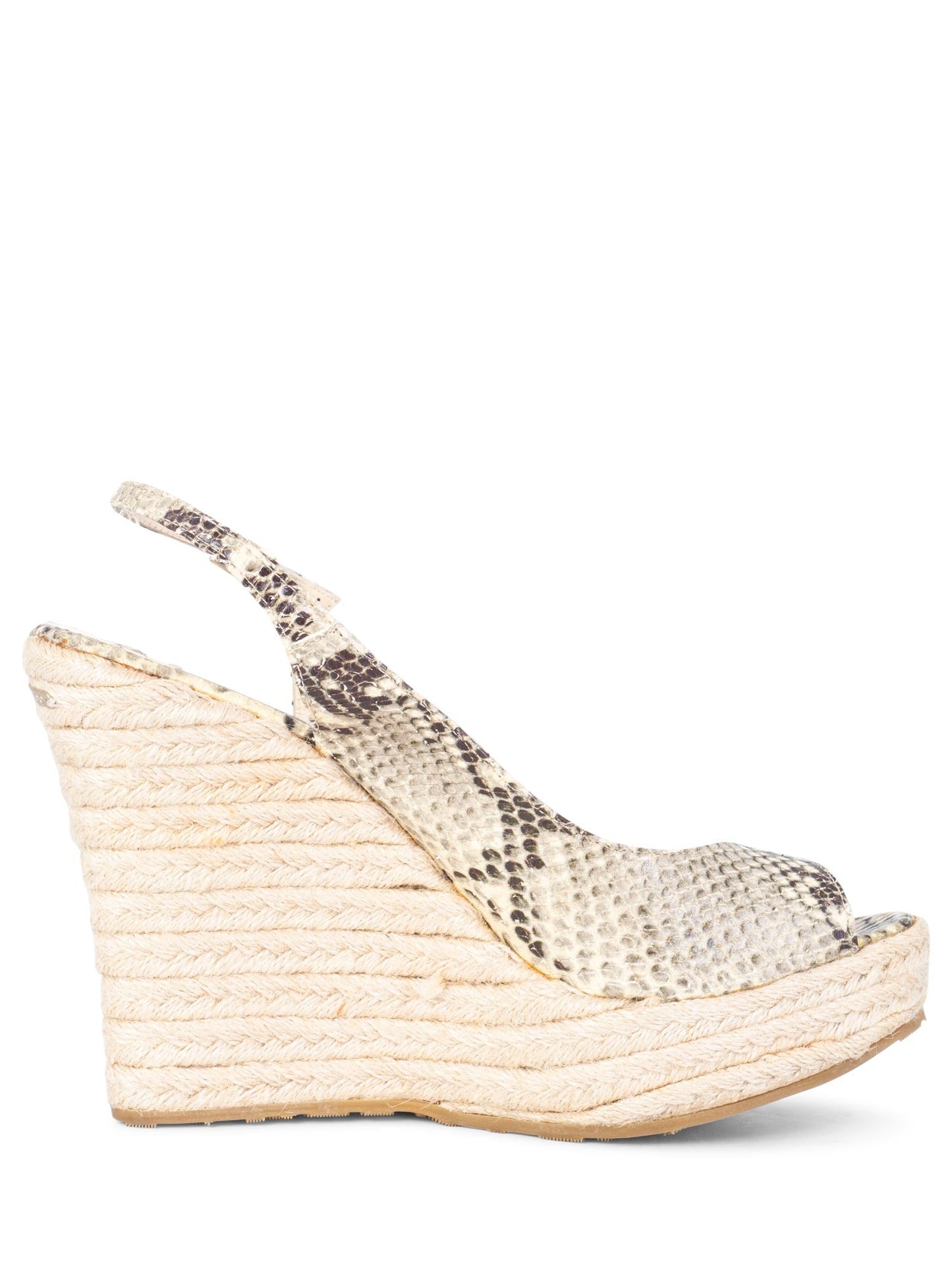 Jimmy Choo Snakeskin Slingback Platform Wedge Sandals Beige