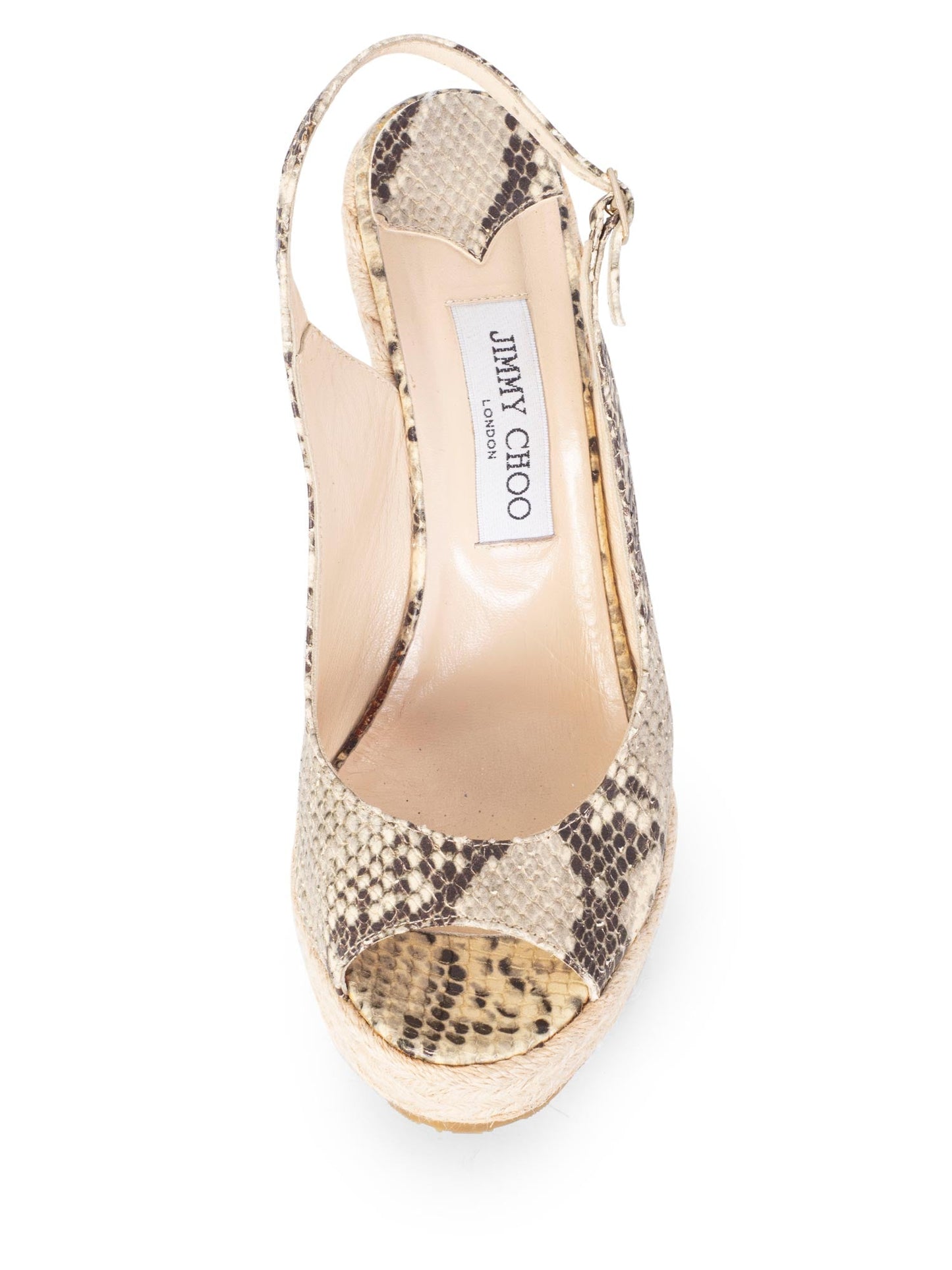 Jimmy Choo Snakeskin Slingback Platform Wedge Sandals Beige