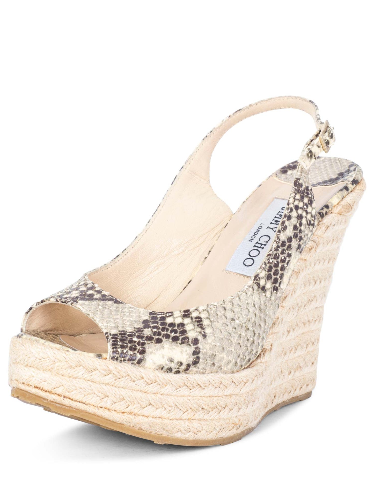 Jimmy Choo Snakeskin Slingback Platform Wedge Sandals Beige