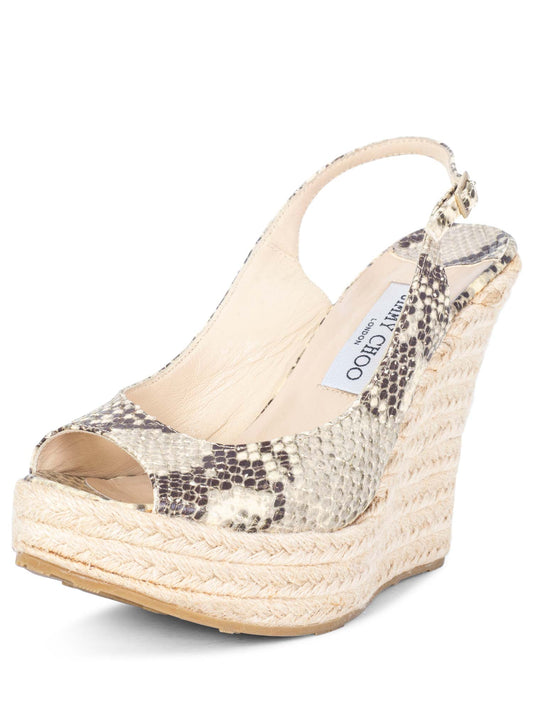 Jimmy Choo Snakeskin Slingback Platform Wedge Sandals Beige