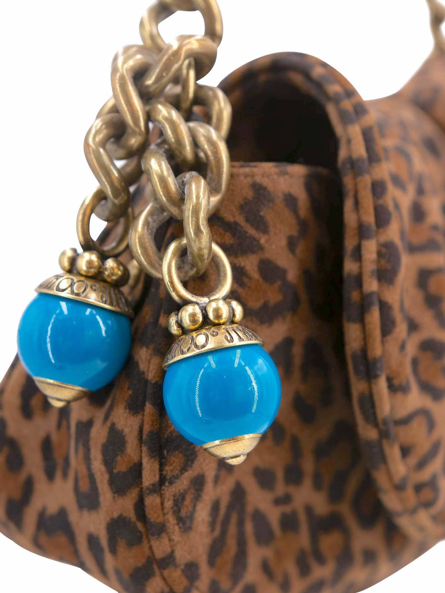 Jimmy Choo Suede Leopard Print Tassel Flap Bag Brown