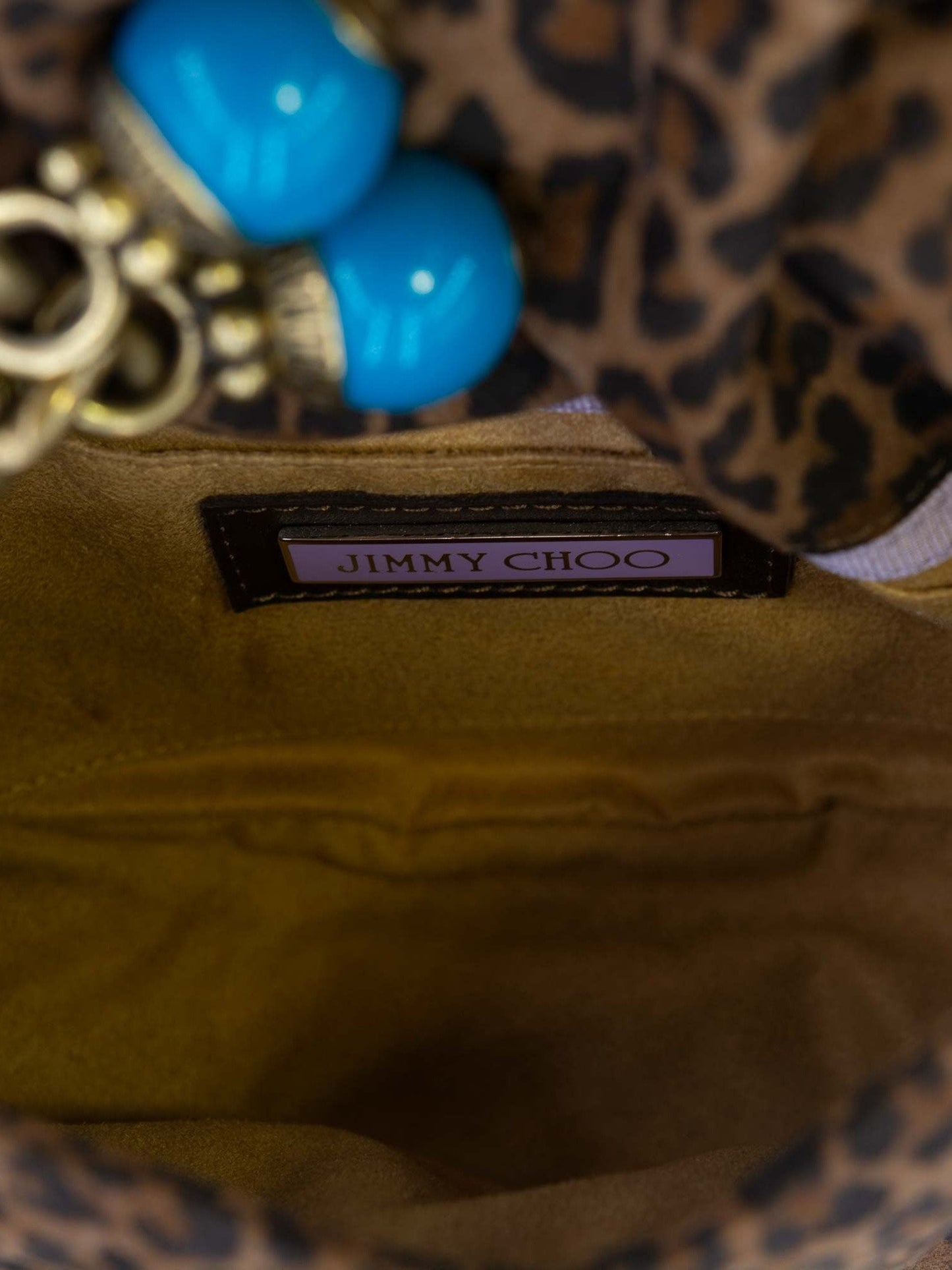 Jimmy Choo Suede Leopard Print Tassel Flap Bag Brown