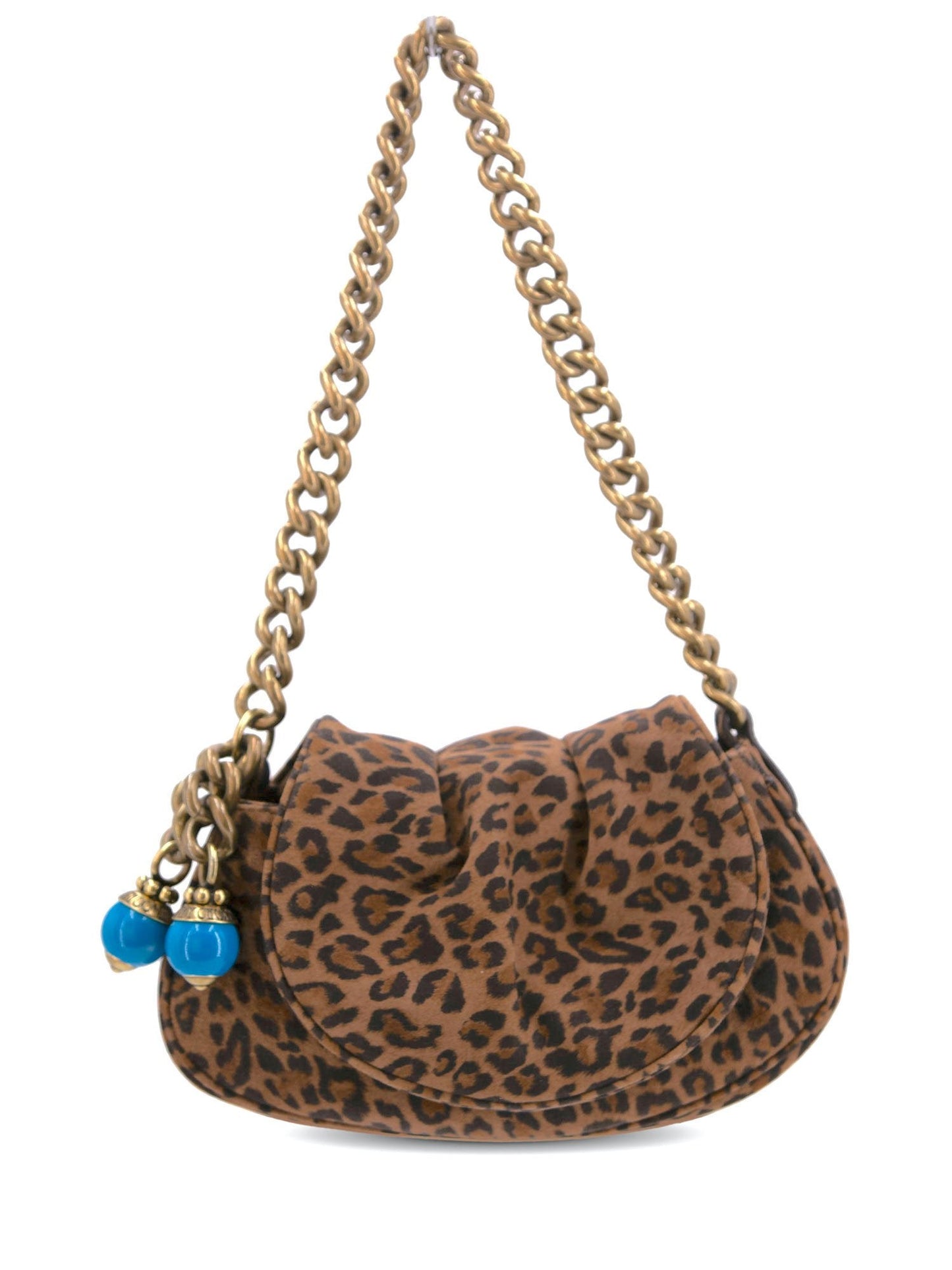 Jimmy Choo Suede Leopard Print Tassel Flap Bag Brown
