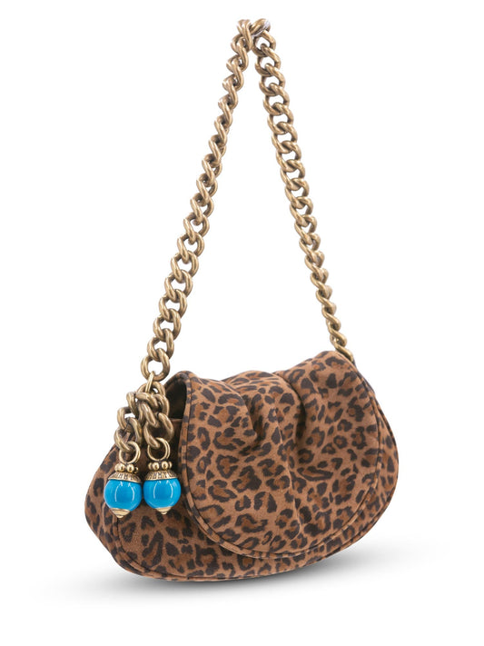 Jimmy Choo Suede Leopard Print Tassel Flap Bag Brown