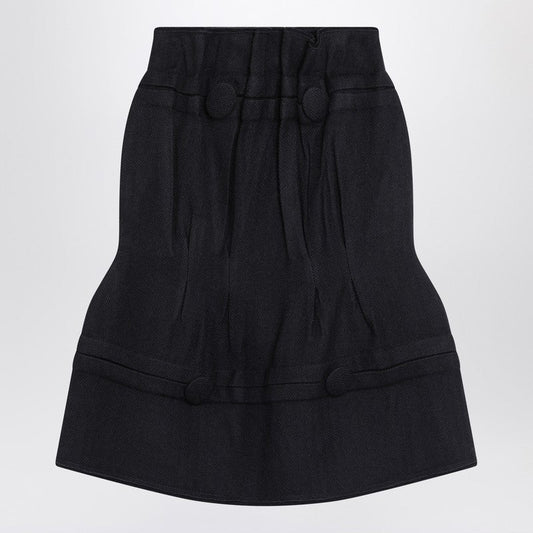 Prada Blue Midi Skirt In Chevron Wool Women