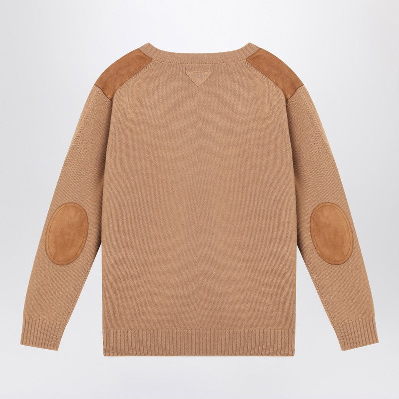 Prada Camel-Colored Wool And Suede Sweater Women