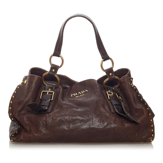 Prada Aviator Studded Leather Tote Bag (SHG-29206)