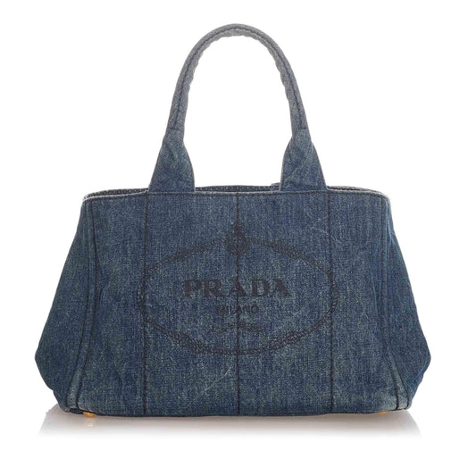 Prada Canapa Logo Denim Handbag (SHG-22537)
