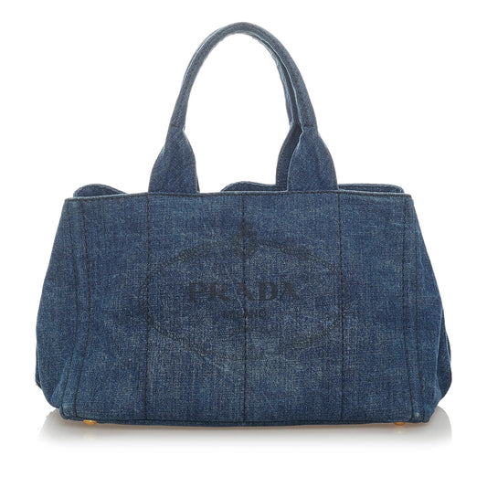 Prada Canapa Logo Denim Handbag (SHG-33176)