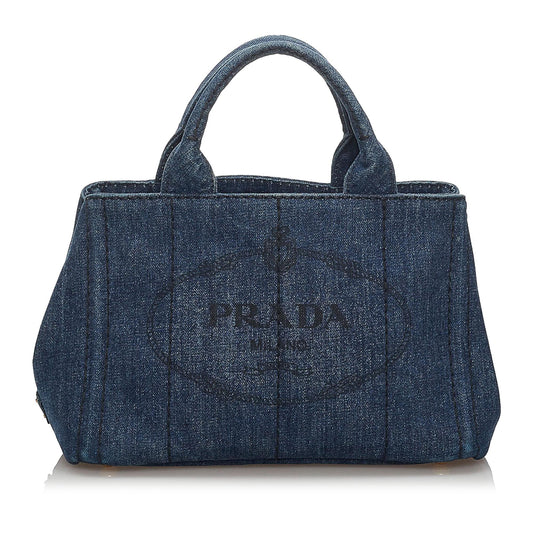 Prada Canapa Logo Denim Handbag (SHG-33957)