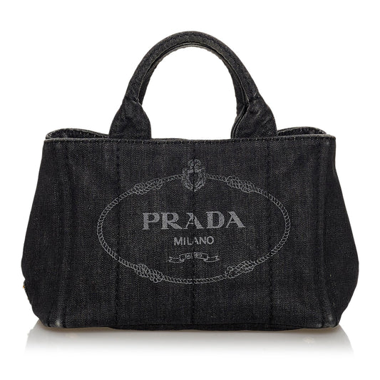 Prada Canapa Logo Denim Satchel (SHG-30089)
