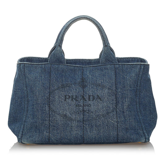 Prada Canapa Logo Denim Satchel (SHG-30503)