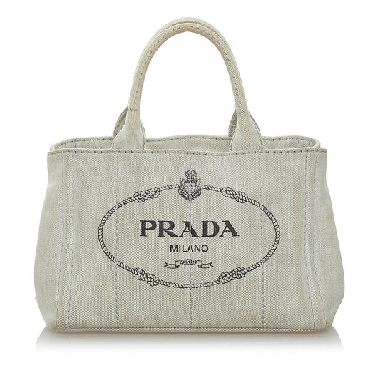 Prada Canapa Logo Denim Satchel (SHG-32767)