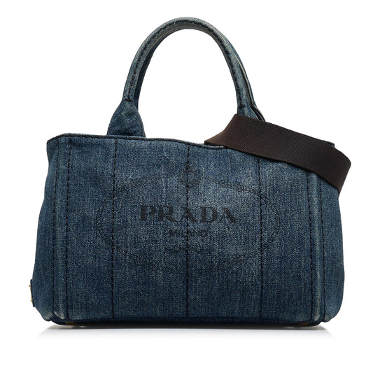 Prada Canapa Logo Denim Satchel (SHG-wkkQcB)