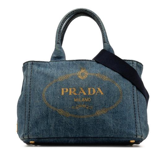 Prada Canapa Logo Denim Satchel (SHG-ozrUBR)