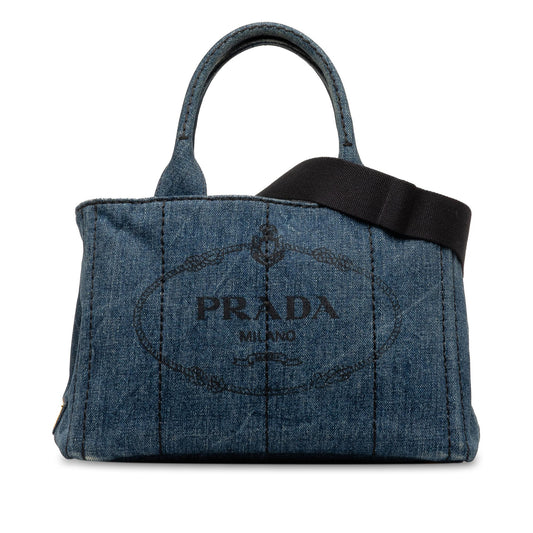 Prada Canapa Logo Denim Satchel (SHG-RetVcF)