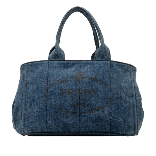 Prada Canapa Logo Denim Satchel (SHG-EImZ7i)